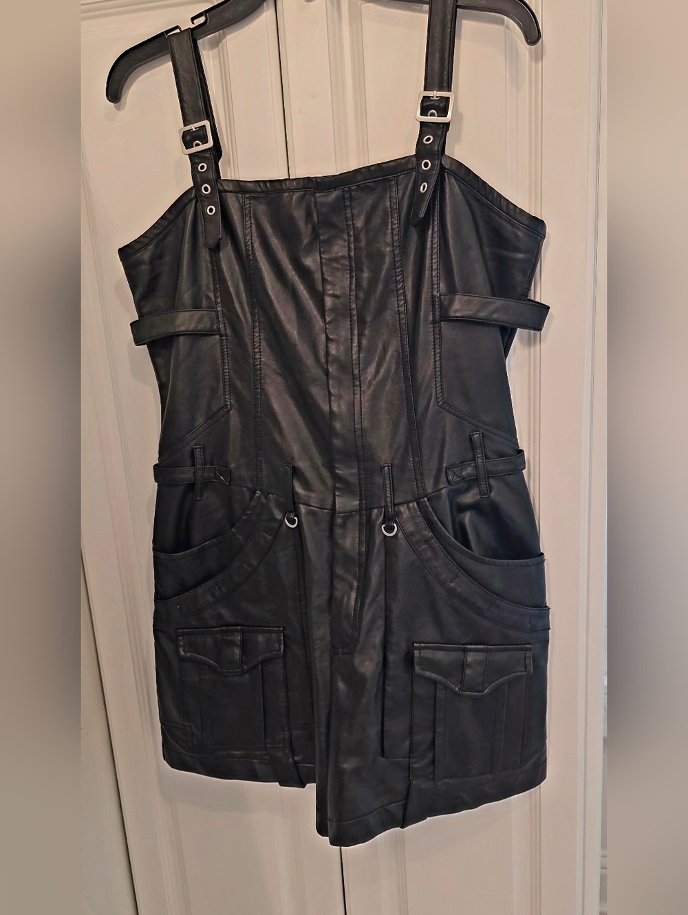 WE THE FREE, Adjustable-Strap Black Leather Romper